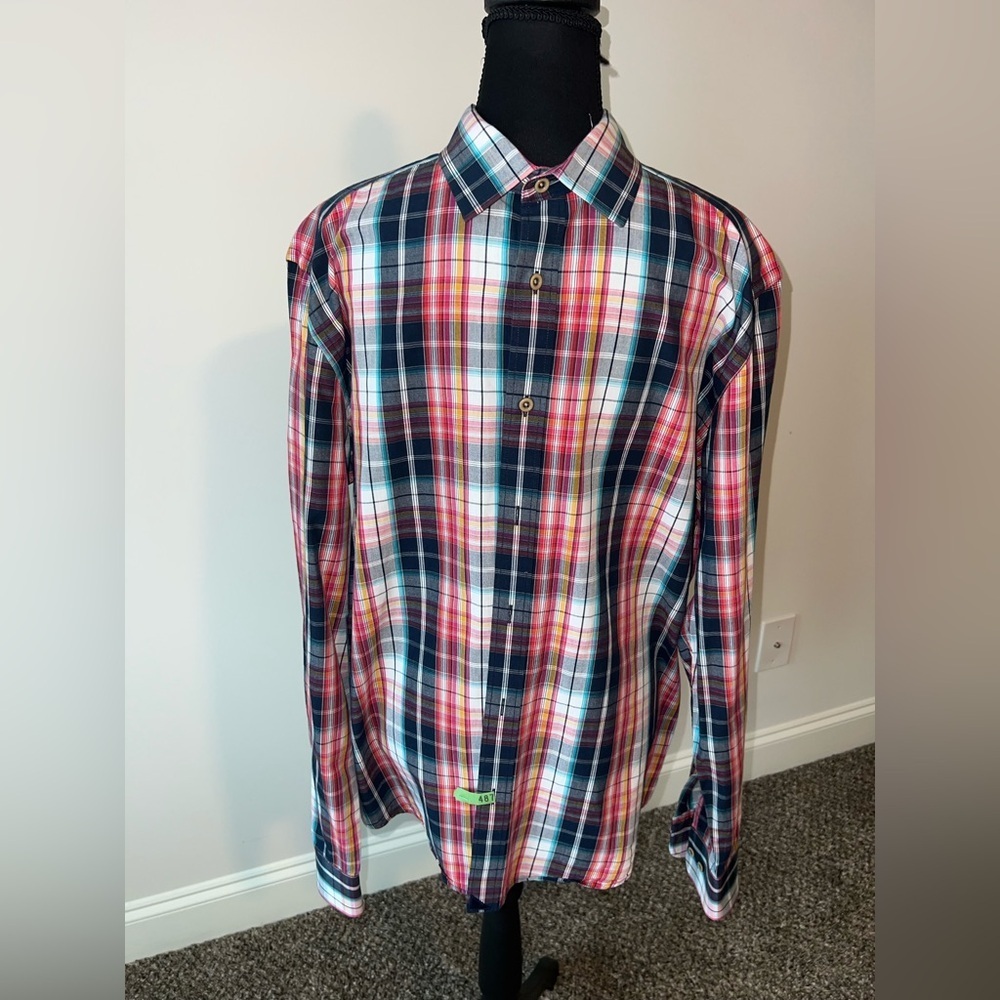Men's Untuckit Multicolor Plaid Button up Shirt Slim Fit Size Large